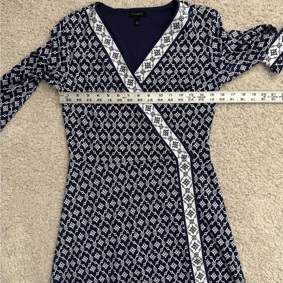 Talbots Blue and White A-line Dress with Long Sleeves - Picture 7 of 9